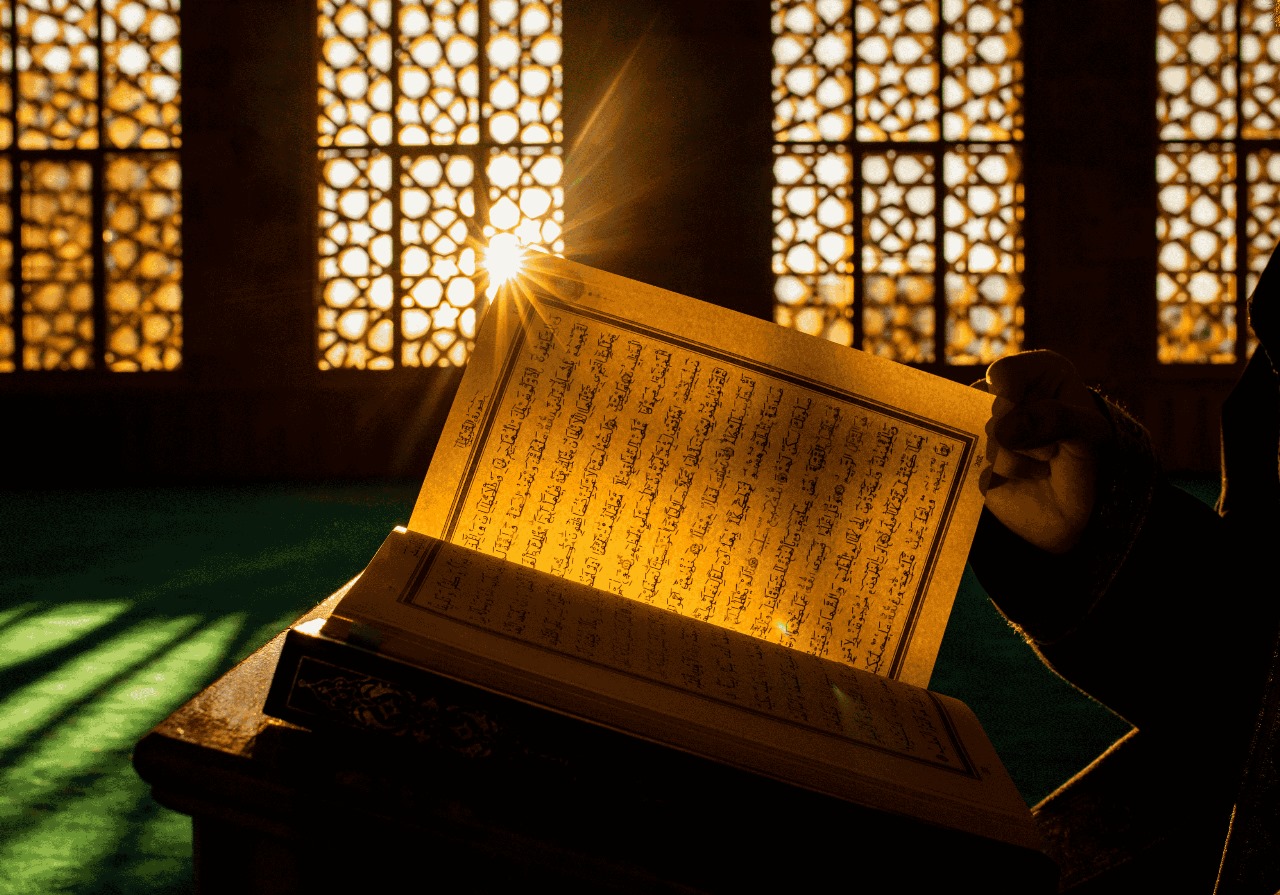 Qur’an illuminated in a mosque
